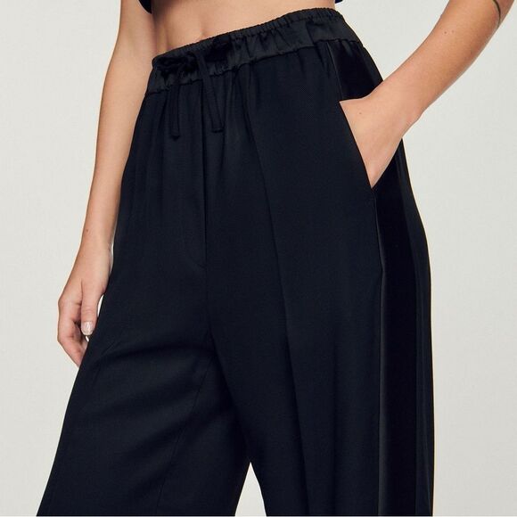 NWT Sandro Gallo Drawstring Side Stripe High Rise Wide Leg Pants FR 36 US S - Picture 6 of 14